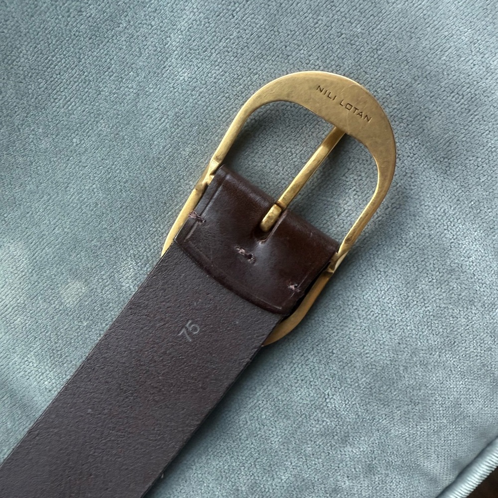 Nili Lotan Chocolate Leather Belt with Gold Buckle - Picture 6 of 8